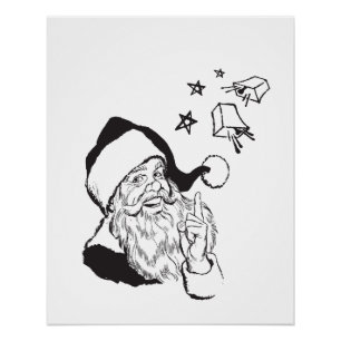 Classic Clipart Santa Claus Schwarz-weiß Retro Poster