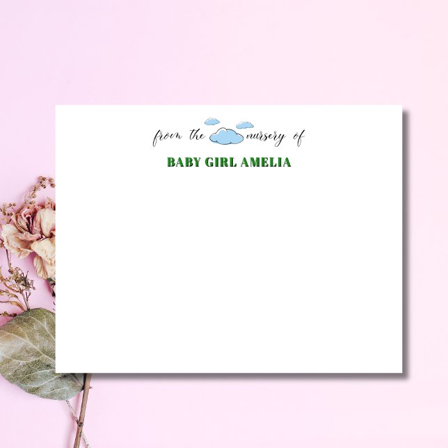 Classic Clouds Forest Green Name Nursery Note Card Einladung (Von Creator hochgeladen)
