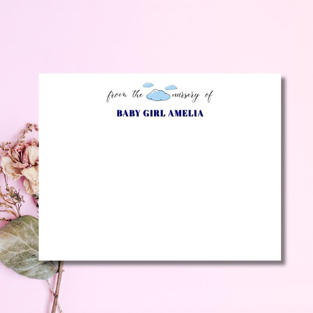 Classic Clouds Navy Blue Name Nursery Note Card Einladung (Von Creator hochgeladen)