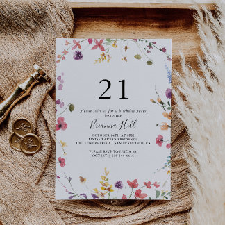 Classic Colorful Wild Floral 21. Geburtstag Party Einladung