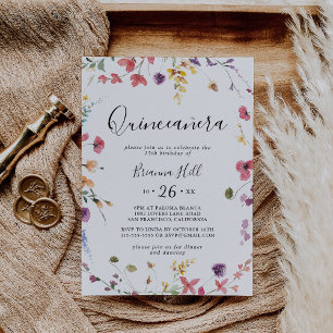 Classic Colorful Wild Floral Quinceañera Einladung
