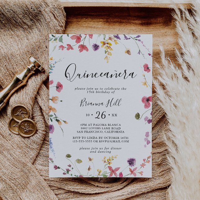 Classic Colorful Wild Floral Quinceañera Einladung (Von Creator hochgeladen)