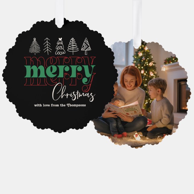 Classic Cozy Scribbles Merry Christmas Keepake Ornament Karte (Vorderseite/Rückseite)