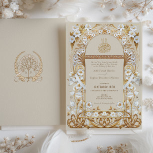 Classic Cream Antique Gold Floral Islamische Hochz Einladung