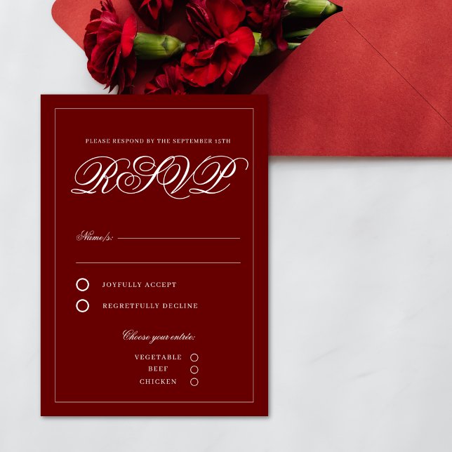 Classic Crimson Red Minimal Vintag RSVP Karte (Von Creator hochgeladen)