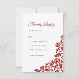 Classic Crimson Rote Rose Lace Floral Wedding RSVP Karte