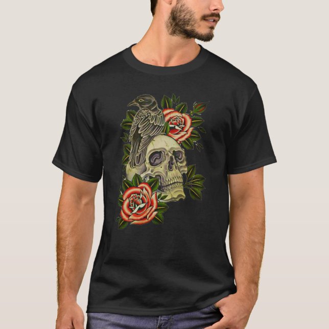 Classic Crow And Roses T-Shirt (Vorderseite)