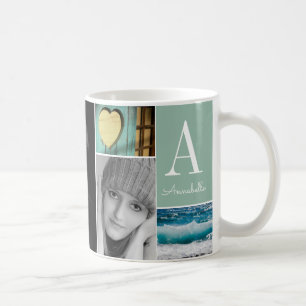 Classic Custom 6 Foto Collage Monogram Mint Green Kaffeetasse