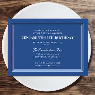 Classic Custom Age Birthday Triple Border Blue Einladung