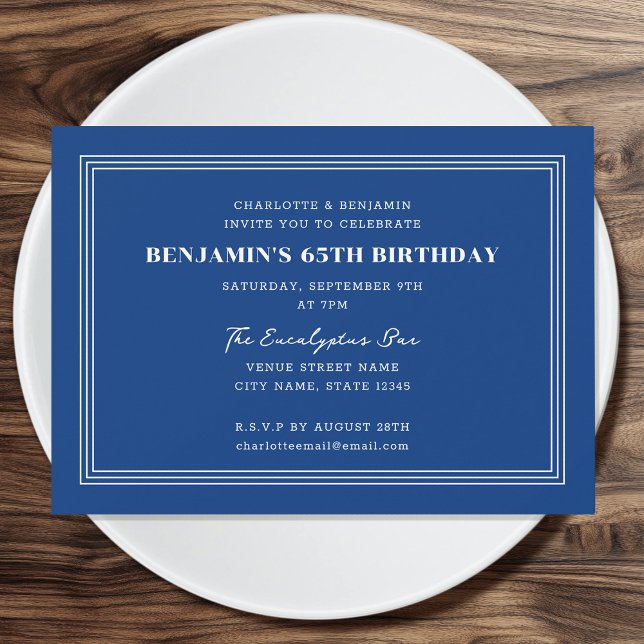 Classic Custom Age Birthday Triple Border Blue Einladung (Von Creator hochgeladen)