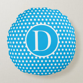 Classic Custom Anfangsbuchstabe Polka Dot Sky Blue Rundes Kissen