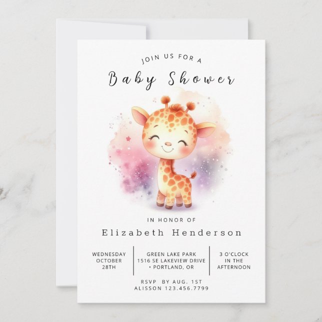 Classic Custom Giraffe Baby Dusche Einladung (Vorderseite)