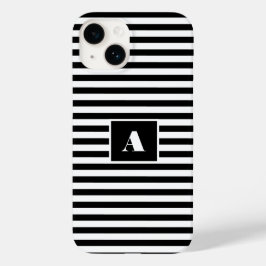 Classic Custom Initials Schwarz und Weiß Streifen Case-Mate iPhone 14 Hülle