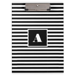 Classic Custom Initials Schwarz und Weiß Streifen Klemmbrett