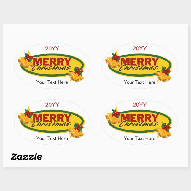 Classic Custom Text Merry Christmas Oval Sticker (Blatt)