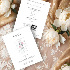 Classic Cute Floral Peonies Bunch in Gray & Pink RSVP Karte