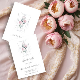 Classic Cute Floral Peonies Bunch in Gray & Pink Save The Date