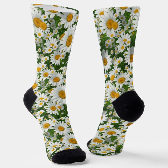 Classic daisy pattern white floral fields greenery socken (Gewinkelt)