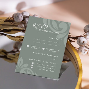 Classic Damask Earthy Sage Foto Wedding RSVP Karte