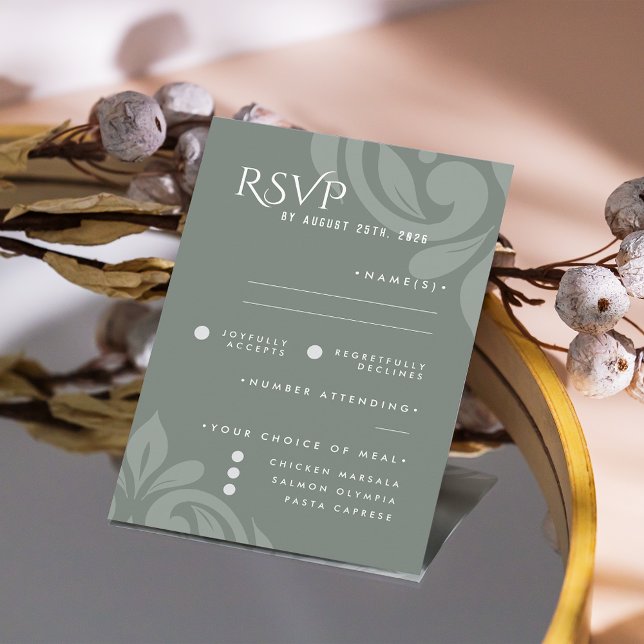 Classic Damask Earthy Sage Photo Wedding RSVP (Créateur téléchargé)
