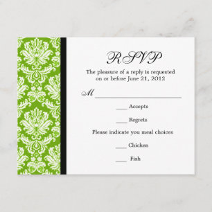 Classic Damask Green RSVP Card