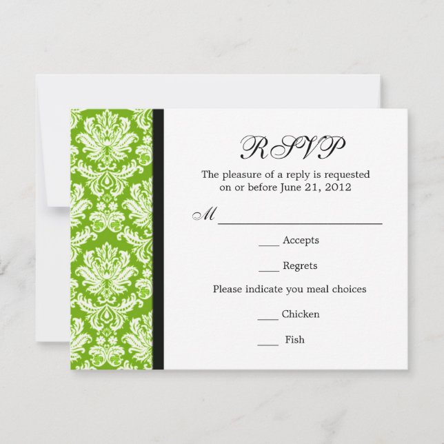Classic Damask Green RSVP Card Karte (Vorderseite)