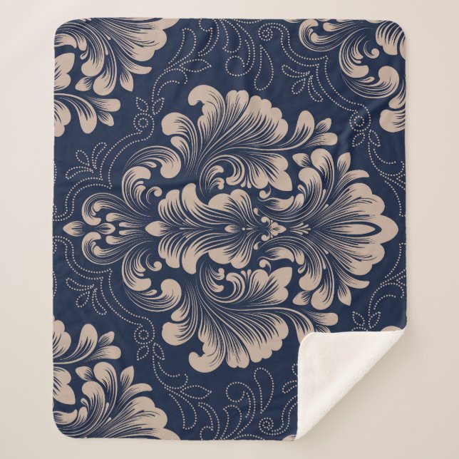 Classic Damask Nahtlose Viktorianische Textur Sherpadecke (Vorderseite)