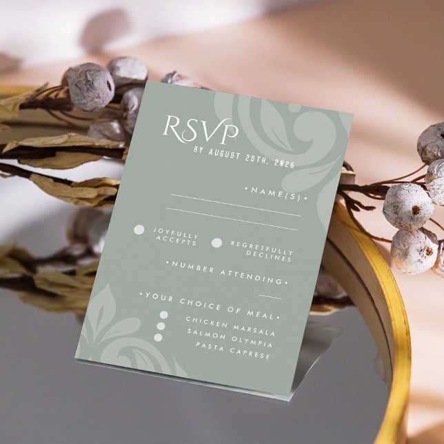 Classic Damask Pale Olive Foto Wedding RSVP (Von Creator hochgeladen)