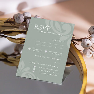 Classic Damask Pale Olive Foto Wedding RSVP Karte