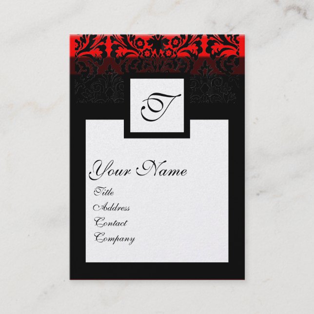 CLASSIC DAMASK SQUARE MONOGRAM Schwarz-weiße Perle Visitenkarte (Vorderseite)
