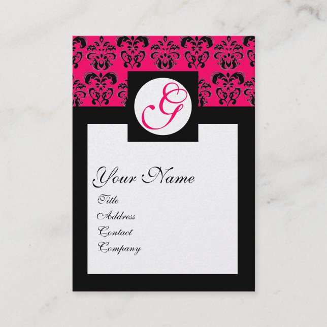 CLASSIC DAMASK SQUARE MONOGRAMM, rosa Fuchsiengold Visitenkarte (Vorderseite)