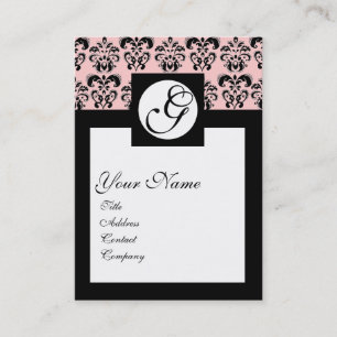 CLASSIC DAMASK SQUARE MONOGRAMM, rosa Visitenkarte