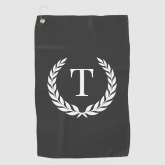 Classic Dark Gray & White Initial Laurel Monogram Golfhandtuch