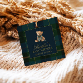 Classic Dark Green & Blue Plaid Baby Shower Geschenkanhänger