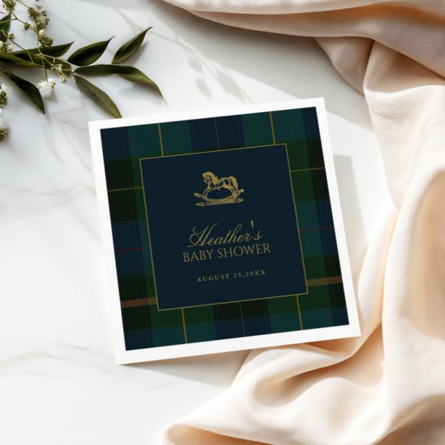 Classic Dark Green & Blue Plaid Baby Shower Serviette (Von Creator hochgeladen)