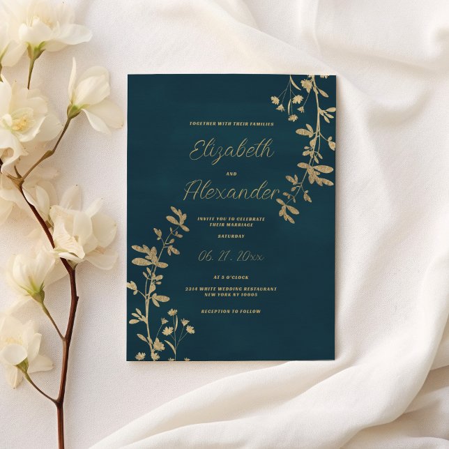 Classic dark green elegant gold floral wedding einladung (Classic dark green elegant gold floral wedding)
