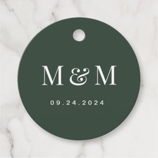 Classic Dark Green Monogram Typography Wedding Geschenkanhänger