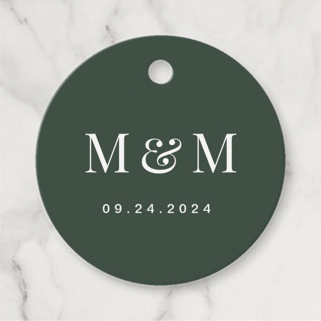 Classic Dark Green Monogram Typography Wedding Geschenkanhänger (Vorderseite)