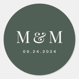 Classic Dark Green Monogram Typography Wedding Runder Aufkleber