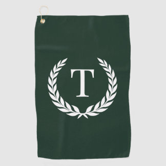 Classic Dark Green & White Initial Laurel Monogram Golfhandtuch