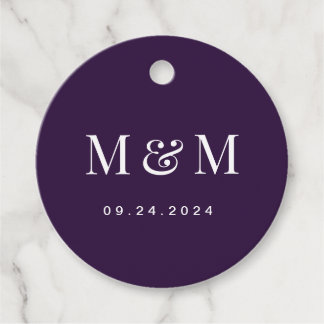 Classic Dark Purple Monogram Typography Wedding Geschenkanhänger
