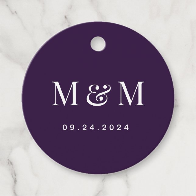 Classic Dark Purple Monogram Typography Wedding Geschenkanhänger (Vorderseite)