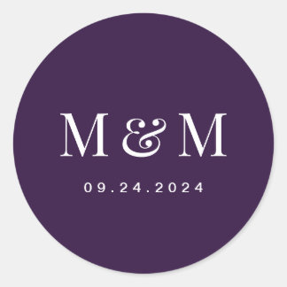 Classic Dark Purple Monogram Typography Wedding Runder Aufkleber