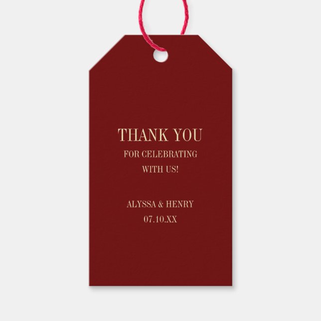 Classic Dark Red Monogram Wedding Thank You Geschenkanhänger (Vorderseite)