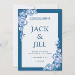 Classic Deep Blue Wedding Einladung