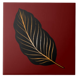 Classic Deep Red Gold Foil Leaf Keramik Tile Fliese