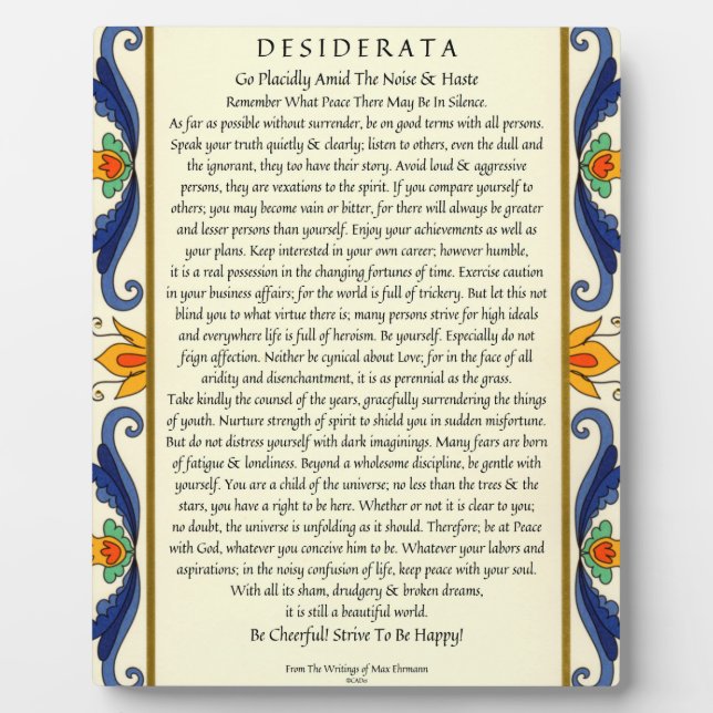 Classic Desiderata with Flourish Fotoplatte (Vorderseite)
