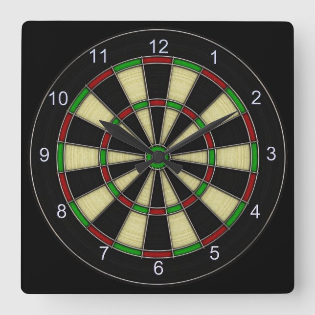 Classic Design, Darts, Dart Games Quadratische Wanduhr (Vorderseite)