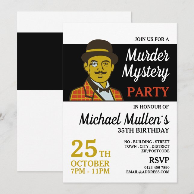 Classic Detective, Mord Mystery Birthday Party Einladung (Vorne/Hinten)