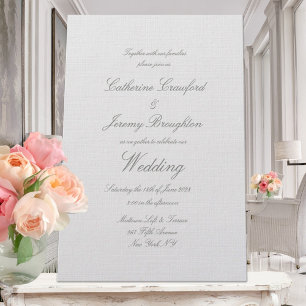 Classic Dove Grey Linen Mariage Script Invitation